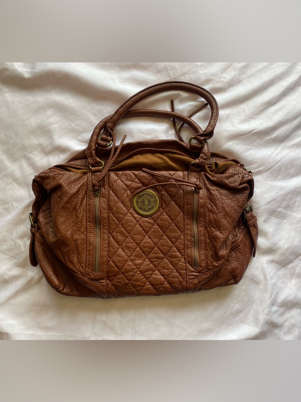 Bohemian Witchy Western Travel Tan Everyday Casual Quilted Medium Size Purse